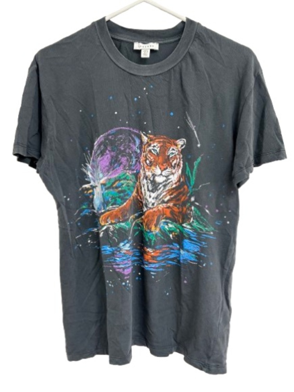 Topshop Charcoal Graphic Tiger Short Sleeve Tee with Multicolor Artwork